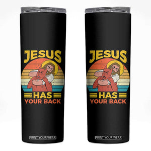 Funny Jesus Has Your Back Skinny Tumbler Jiu Jitsu Retro Christian TS11 Black Print Your Wear