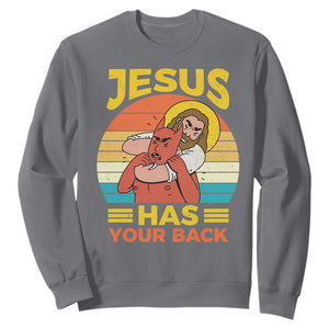 Funny Jesus Has Your Back Sweatshirt Jiu Jitsu Retro Christian TS11 Charcoal Print Your Wear