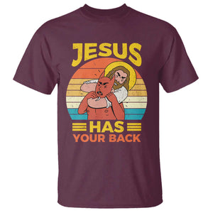 Funny Jesus Has Your Back T Shirt Jiu Jitsu Retro Christian TS11 Maroon Print Your Wear