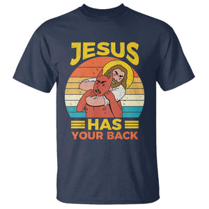 Funny Jesus Has Your Back T Shirt Jiu Jitsu Retro Christian TS11 Navy Print Your Wear