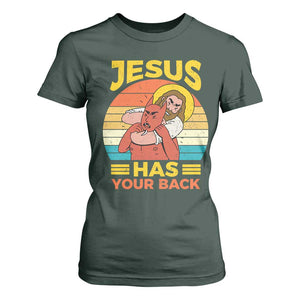 Funny Jesus Has Your Back T Shirt For Women Jiu Jitsu Retro Christian TS11 Dark Forest Green Print Your Wear