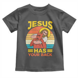 Funny Jesus Has Your Back Toddler T Shirt Jiu Jitsu Retro Christian TS11 Dark Heather Print Your Wear