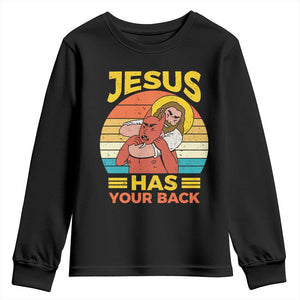 Funny Jesus Has Your Back Youth Sweatshirt Jiu Jitsu Retro Christian TS11 Black Print Your Wear