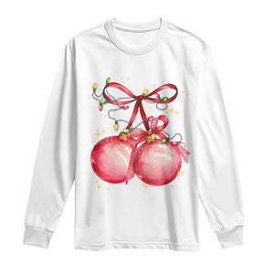Christmas Coquette Pink Baubles Bow Long Sleeve Shirt TS11 White Print Your Wear