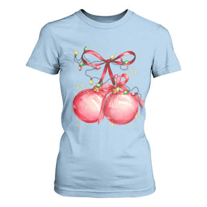 Christmas Coquette Pink Baubles Bow T Shirt For Women TS11 Light Blue Print Your Wear