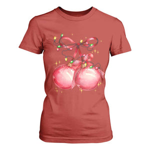 Christmas Coquette Pink Baubles Bow T Shirt For Women TS11 Red Print Your Wear