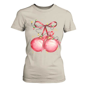 Christmas Coquette Pink Baubles Bow T Shirt For Women TS11 Sand Print Your Wear