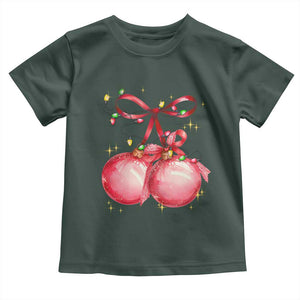 Christmas Coquette Pink Baubles Bow Toddler T Shirt TS11 Dark Forest Green Print Your Wear