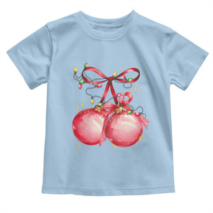Christmas Coquette Pink Baubles Bow Toddler T Shirt TS11 Light Blue Print Your Wear