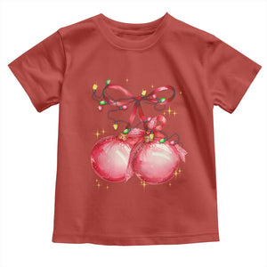 Christmas Coquette Pink Baubles Bow Toddler T Shirt TS11 Red Print Your Wear