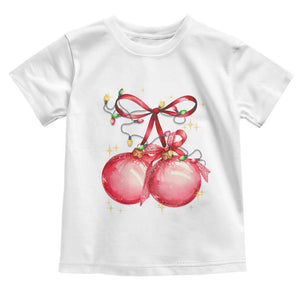 Christmas Coquette Pink Baubles Bow Toddler T Shirt TS11 White Print Your Wear