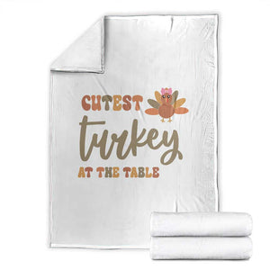 Funny Thanksgiving Turkey Throw Blanket Cutest Turkey At The Table Fall Season TS11 White Print Your Wear