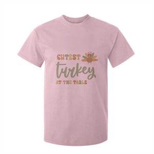Funny Thanksgiving Turkey T Shirt For Kid Cutest Turkey At The Table Fall Season TS11 Light Pink Print Your Wear