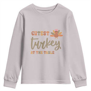 Funny Thanksgiving Turkey Youth Sweatshirt Cutest Turkey At The Table Fall Season TS11 Ice Gray Print Your Wear