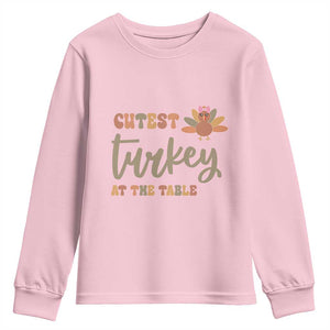 Funny Thanksgiving Turkey Youth Sweatshirt Cutest Turkey At The Table Fall Season TS11 Light Pink Print Your Wear
