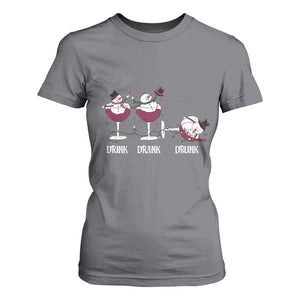 Funny Christmas Wine T Shirt For Women Drink Drank Drunk Snowman Xmas TS11 Charcoal Print Your Wear