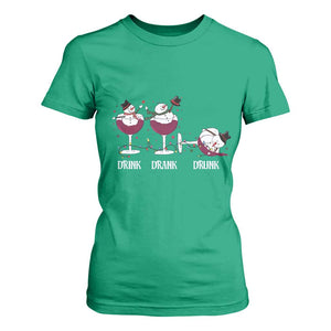 Funny Christmas Wine T Shirt For Women Drink Drank Drunk Snowman Xmas TS11 Irish Green Print Your Wear