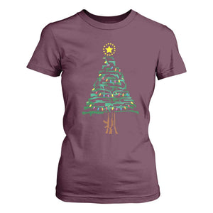 Christmas Gun T Shirt For Women Xmas Tree 2nd Amendment Star TS11 Maroon Print Your Wear