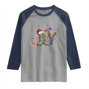 Christmas Veterans Raglan Shirt Joy Candy Cane American Flag TS11 Sport Gray Navy Print Your Wear