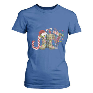 Christmas Veterans T Shirt For Women Joy Candy Cane American Flag TS11 Royal Blue Print Your Wear