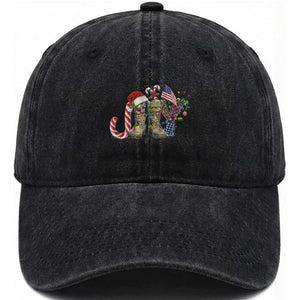 Christmas Veterans Washed Cotton Baseball Cap Joy Candy Cane American Flag TS11 Washed Cap Universal Fit Black Print Your Wear