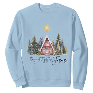 Christian Christmas Sweatshirt The Greatest Gift Is Jesus Star Of Bethlehem TS11 Light Blue Print Your Wear