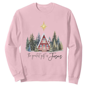 Christian Christmas Sweatshirt The Greatest Gift Is Jesus Star Of Bethlehem TS11 Light Pink Print Your Wear