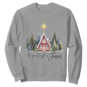 Christian Christmas Sweatshirt The Greatest Gift Is Jesus Star Of Bethlehem TS11 Sport Gray Print Your Wear