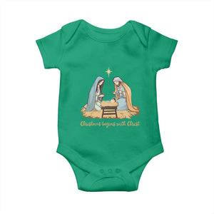 Christmas Begins With Christ Baby Onesie Christian Christmas Nativity Scene TS11 Irish Green Print Your Wear