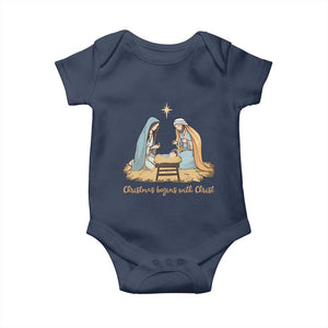 Christmas Begins With Christ Baby Onesie Christian Christmas Nativity Scene TS11 Navy Print Your Wear