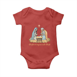 Christmas Begins With Christ Baby Onesie Christian Christmas Nativity Scene TS11 Red Print Your Wear