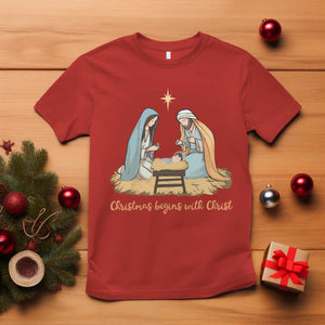 Christmas Begins With Christ T Shirt Christian Christmas Nativity Scene TS11 Red Print Your Wear
