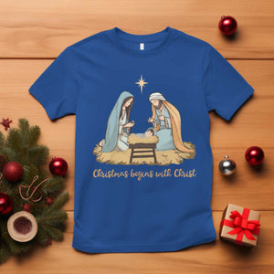 Christmas Begins With Christ T Shirt Christian Christmas Nativity Scene TS11 Royal Blue Print Your Wear