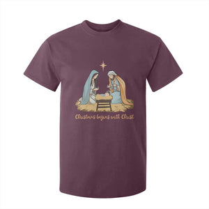 Christmas Begins With Christ T Shirt For Kid Christian Christmas Nativity Scene TS11 Maroon Print Your Wear