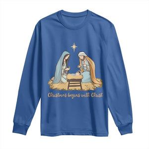 Christmas Begins With Christ Long Sleeve Shirt Christian Christmas Nativity Scene TS11 Royal Blue Print Your Wear
