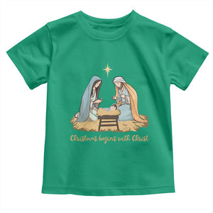 Christmas Begins With Christ Toddler T Shirt Christian Christmas Nativity Scene TS11 Irish Green Print Your Wear