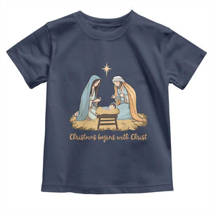Christmas Begins With Christ Toddler T Shirt Christian Christmas Nativity Scene TS11 Navy Print Your Wear