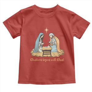 Christmas Begins With Christ Toddler T Shirt Christian Christmas Nativity Scene TS11 Red Print Your Wear