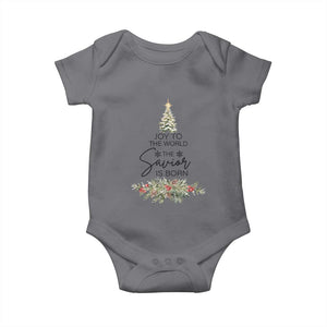 Funny Christmas Christian Faith Baby Onesie Joy To The World The Savior Is Born Xmas Tree TS11 Charcoal Print Your Wear