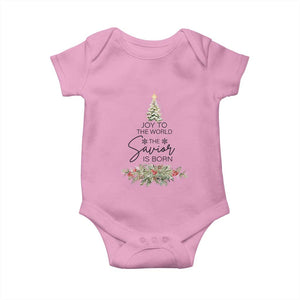 Funny Christmas Christian Faith Baby Onesie Joy To The World The Savior Is Born Xmas Tree TS11 Light Pink Print Your Wear