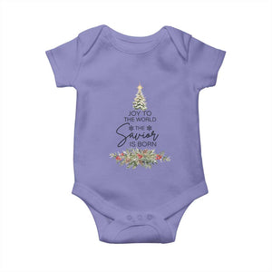Funny Christmas Christian Faith Baby Onesie Joy To The World The Savior Is Born Xmas Tree TS11 Violet Print Your Wear