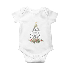 Funny Christmas Christian Faith Baby Onesie Joy To The World The Savior Is Born Xmas Tree TS11 White Print Your Wear