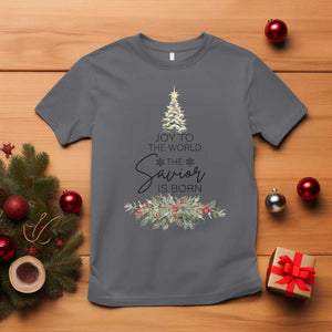 Funny Christmas Christian Faith T Shirt Joy To The World The Savior Is Born Xmas Tree TS11 Charcoal Print Your Wear