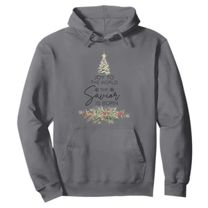 Funny Christmas Christian Faith Hoodie Joy To The World The Savior Is Born Xmas Tree TS11 Charcoal Print Your Wear