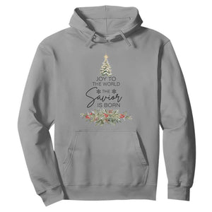 Funny Christmas Christian Faith Hoodie Joy To The World The Savior Is Born Xmas Tree TS11 Sport Gray Print Your Wear