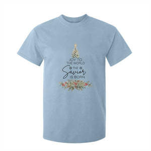 Funny Christmas Christian Faith T Shirt For Kid Joy To The World The Savior Is Born Xmas Tree TS11 Light Blue Print Your Wear
