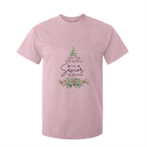 Funny Christmas Christian Faith T Shirt For Kid Joy To The World The Savior Is Born Xmas Tree TS11 Light Pink Print Your Wear