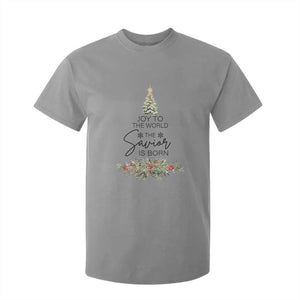 Funny Christmas Christian Faith T Shirt For Kid Joy To The World The Savior Is Born Xmas Tree TS11 Sport Gray Print Your Wear