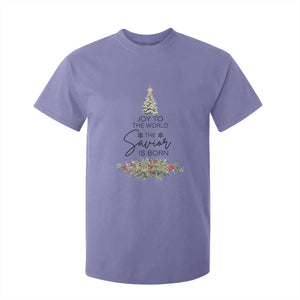 Funny Christmas Christian Faith T Shirt For Kid Joy To The World The Savior Is Born Xmas Tree TS11 Violet Print Your Wear