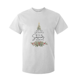 Funny Christmas Christian Faith T Shirt For Kid Joy To The World The Savior Is Born Xmas Tree TS11 White Print Your Wear